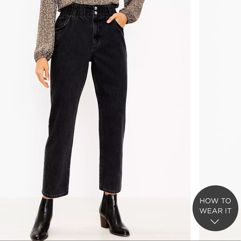 NWT LOFT Pull On Straight Jeans In Washed Black Wash